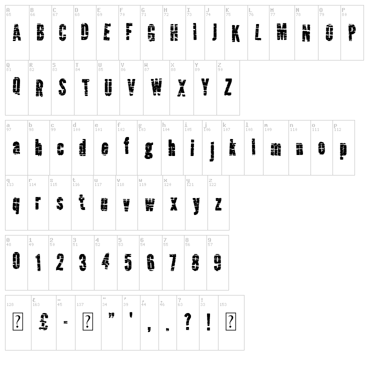Qrackstreet font map